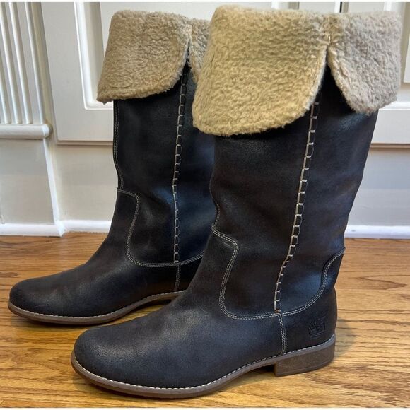 Timberland Shoreham Grey Leather Tall Boots with Fleece Upper Lining Size 7.5 - Picture 9 of 16